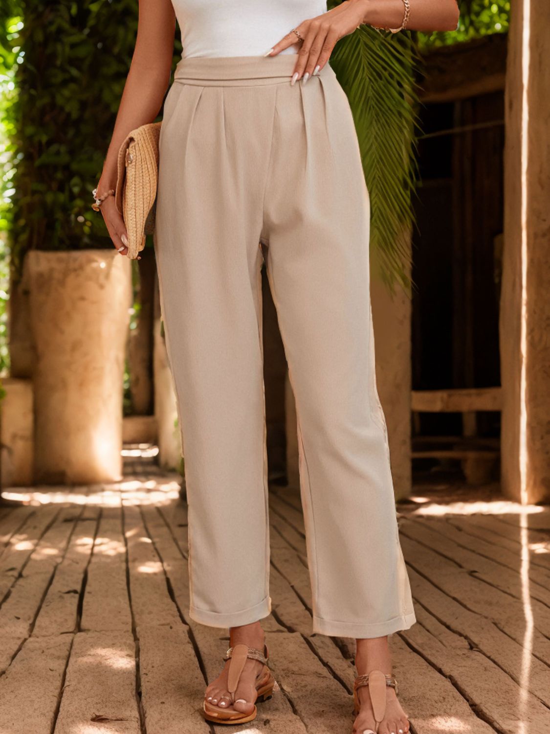 Ruched Half Elastic Waist Pants